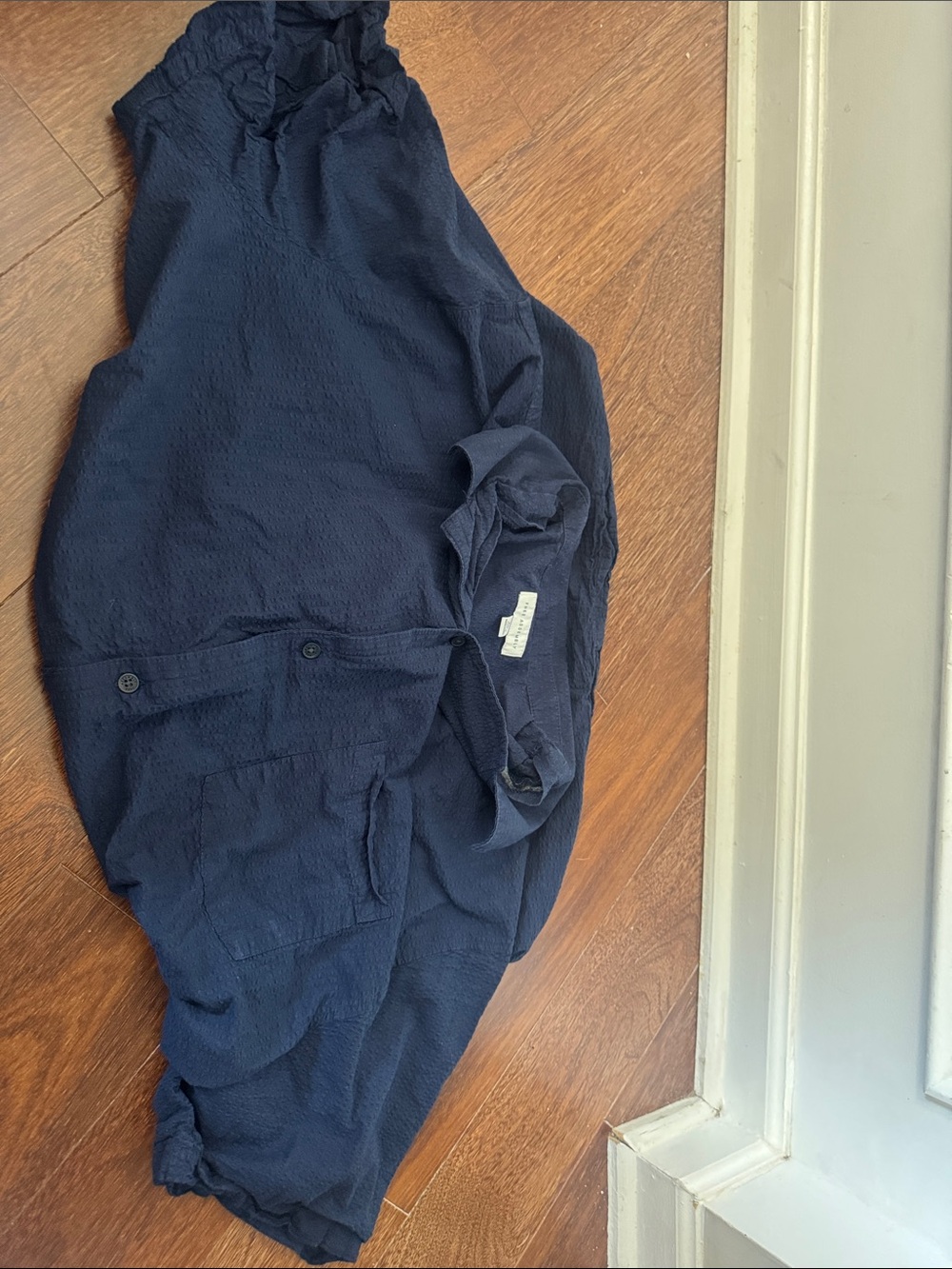 Navy Button-Front Textured beach shirt